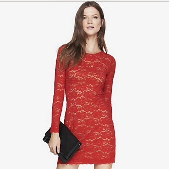 Express Red lace open back dress - Picture 5 of 6